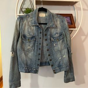 Current/Elliott Women's 2 Medium M Denim Distressed Jean Jacket